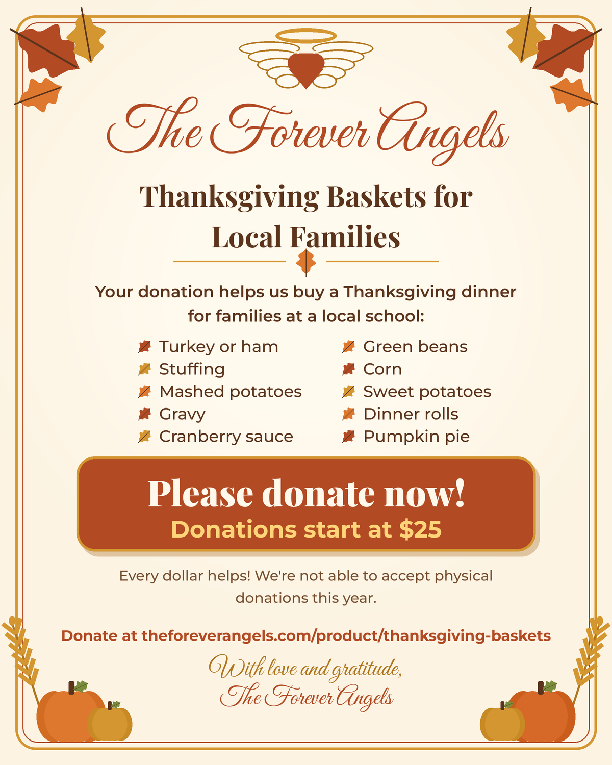 Thanksgiving Baskets for Local Families flyer